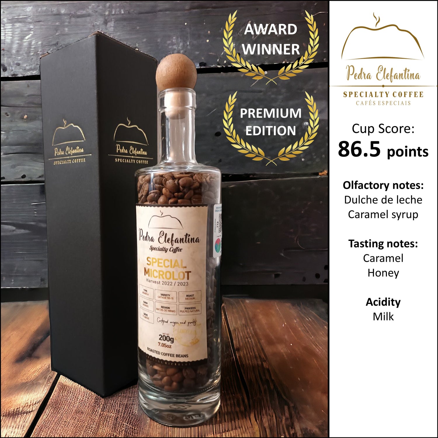 Pedra Elefantina Specialty Coffee 86.5 points (limited edition, in bottle, 200g specialty coffee beans)
